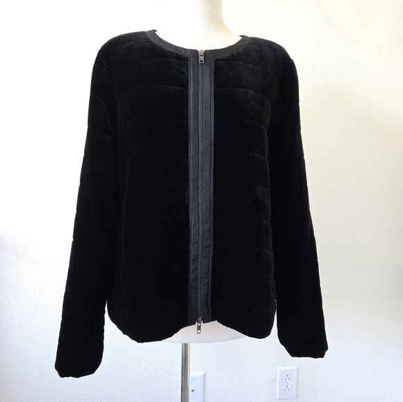 Eileen Fisher Black Washable Velvet Quilted Front Zip Closure Jacket size XL - Picture 1 of 16